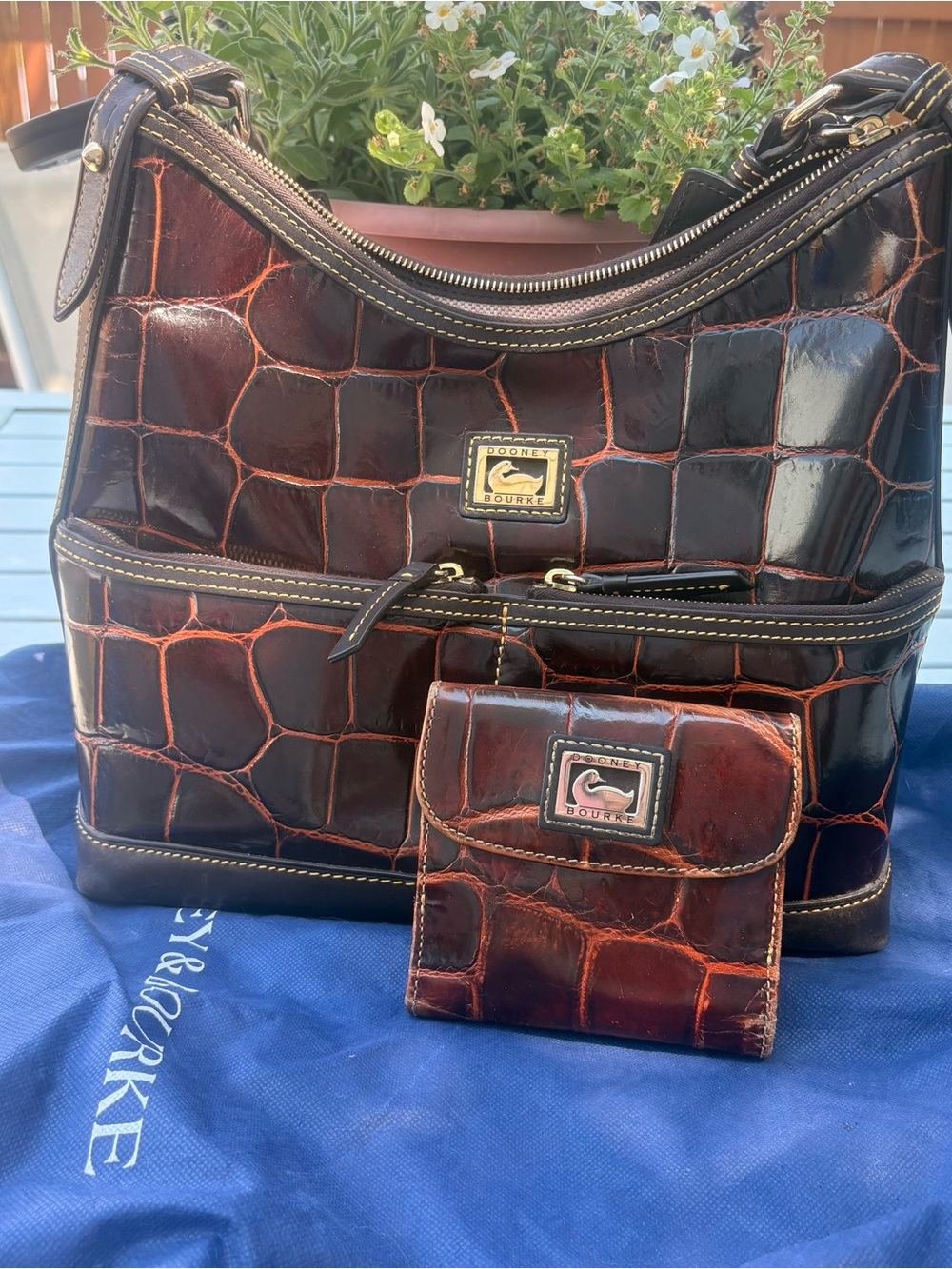 Dooney & Bourke Brown Croc-Embossed Leather Shoulder Bag with Wallet